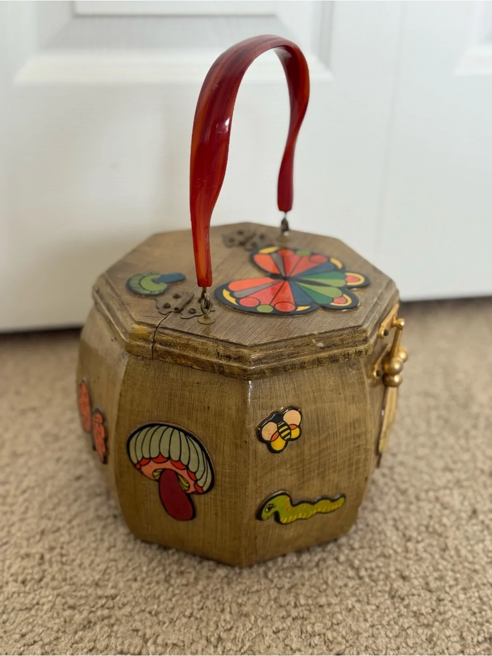 VINTAGE Whimsy Wooden box Hand Bag